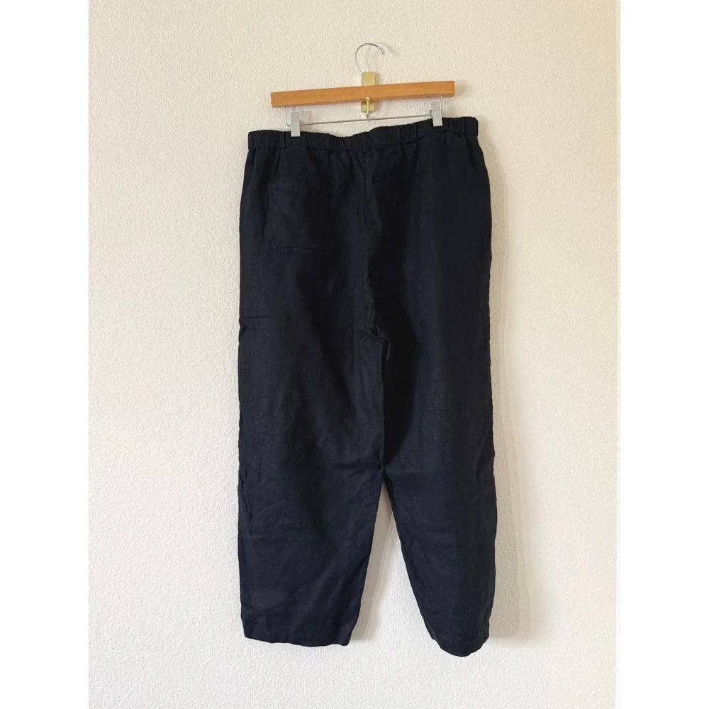 Quince Women's Black 100% European Linen Wide Leg High Rise Pants XL Minimalist